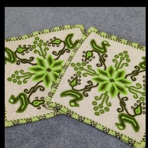 Mexican Wool Decorative Green Floral Pillow Covers Set of 2